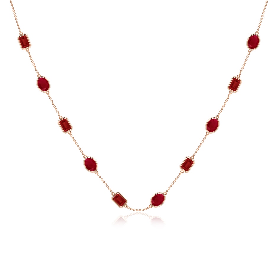 7x5mm AA Oval and Emerald-Cut Ruby Station Necklace in Rose Gold 