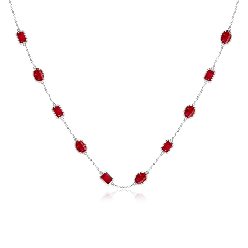 7x5mm AAA Oval and Emerald-Cut Ruby Station Necklace in P950 Platinum 