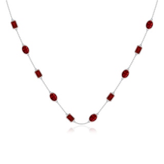 7x5mm AAAA Oval and Emerald-Cut Ruby Station Necklace in P950 Platinum