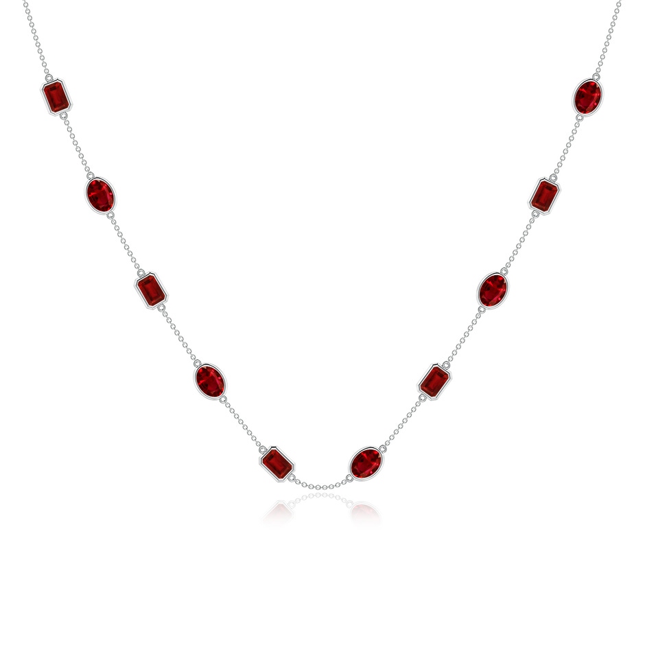 7x5mm AAAA Oval and Emerald-Cut Ruby Station Necklace in P950 Platinum 