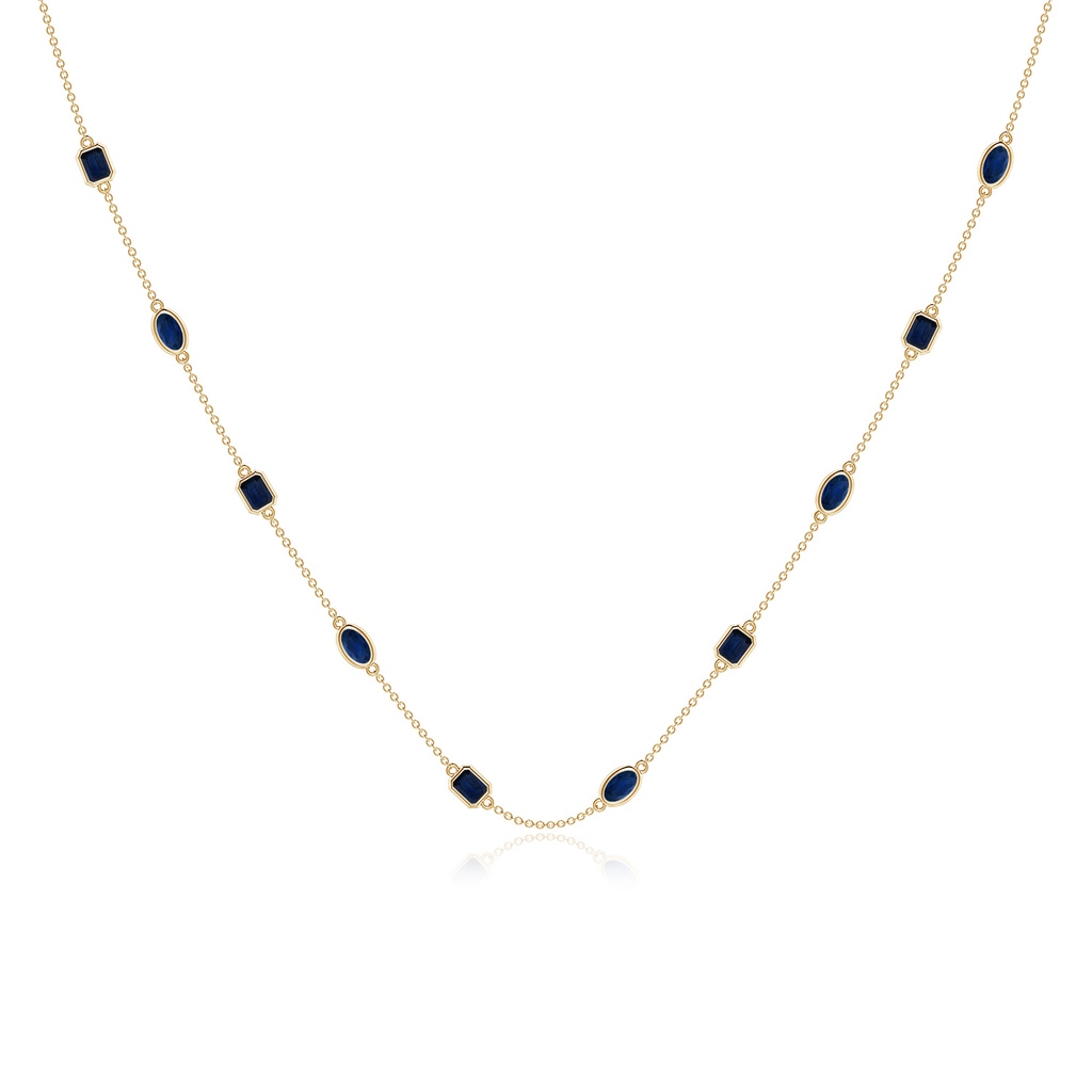 5x3mm AA Oval and Emerald-Cut Blue Sapphire Station Necklace in Yellow Gold