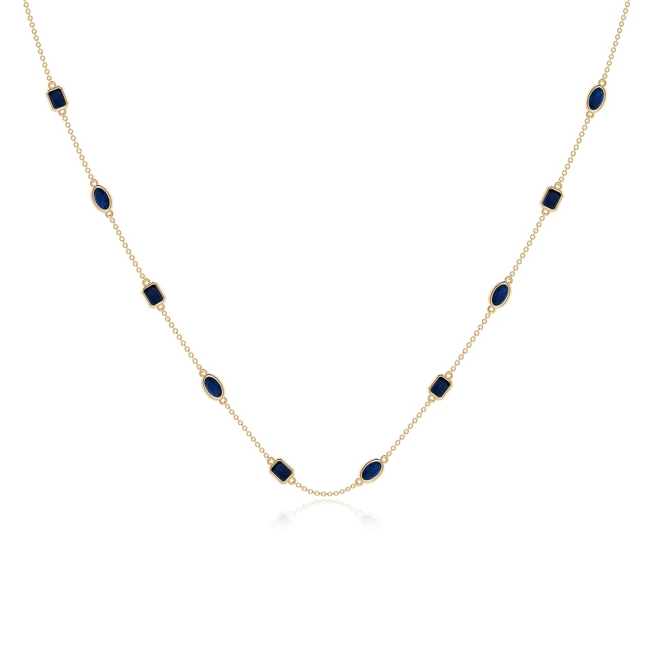 5x3mm AA Oval and Emerald-Cut Blue Sapphire Station Necklace in Yellow Gold 