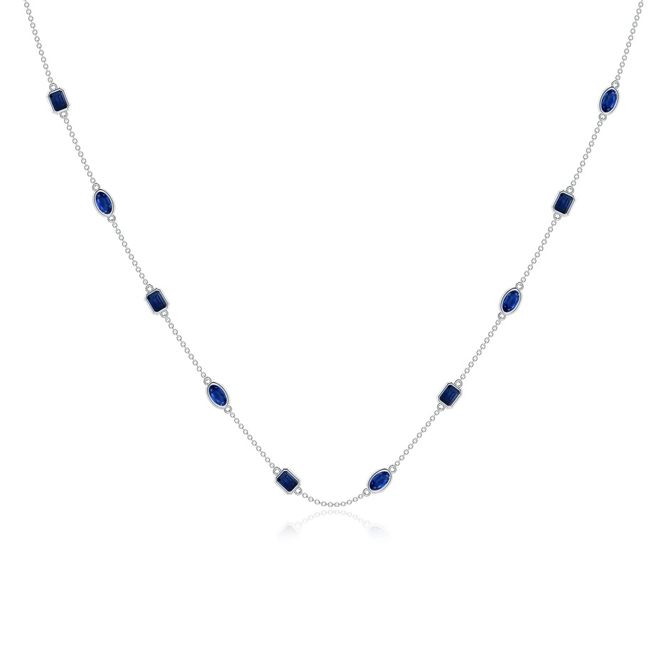 5x3mm AAA Oval and Emerald-Cut Blue Sapphire Station Necklace in White Gold 