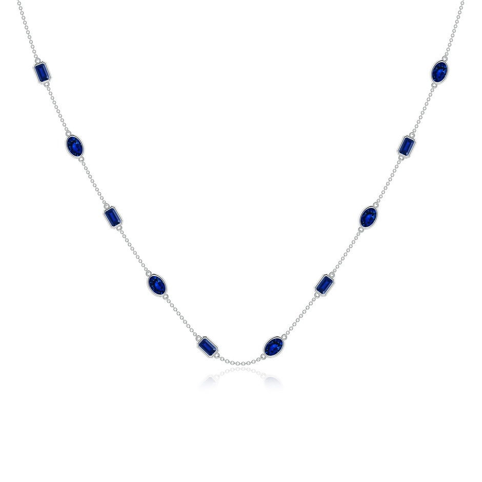 6x4mm Lab-Grown Oval and Emerald-Cut Blue Sapphire Station Necklace in White Gold 