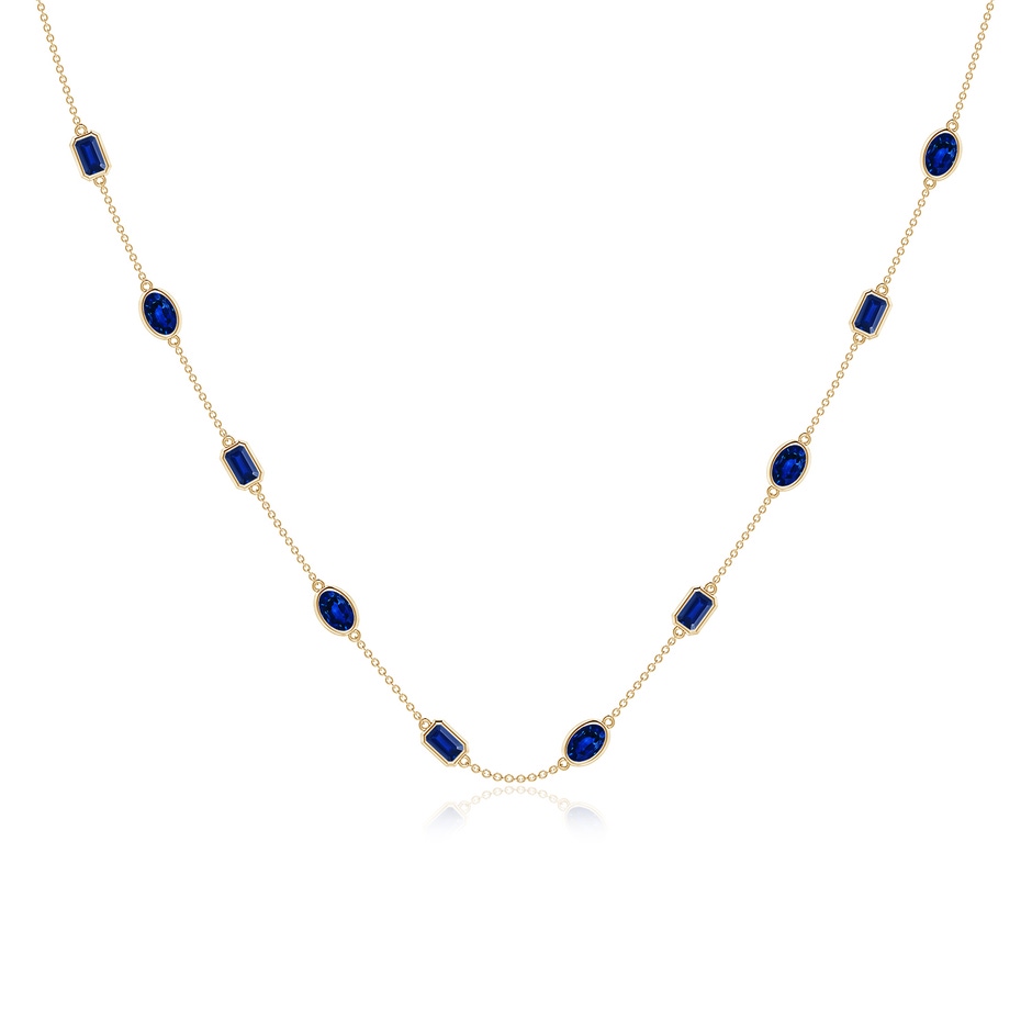 6x4mm Lab-Grown Oval and Emerald-Cut Blue Sapphire Station Necklace in Yellow Gold 