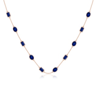 7x5mm AAAA Oval and Emerald-Cut Blue Sapphire Station Necklace in 18K Rose Gold