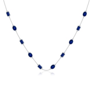 7x5mm AAAA Oval and Emerald-Cut Blue Sapphire Station Necklace in P950 Platinum