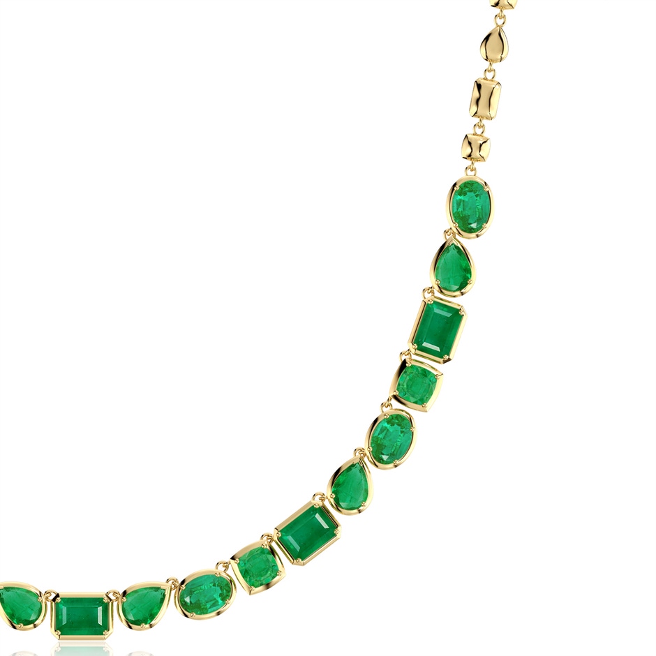 8x6mm AA Multi-Shape Emerald Adjustable Chain Necklace in 18K Yellow Gold side 199