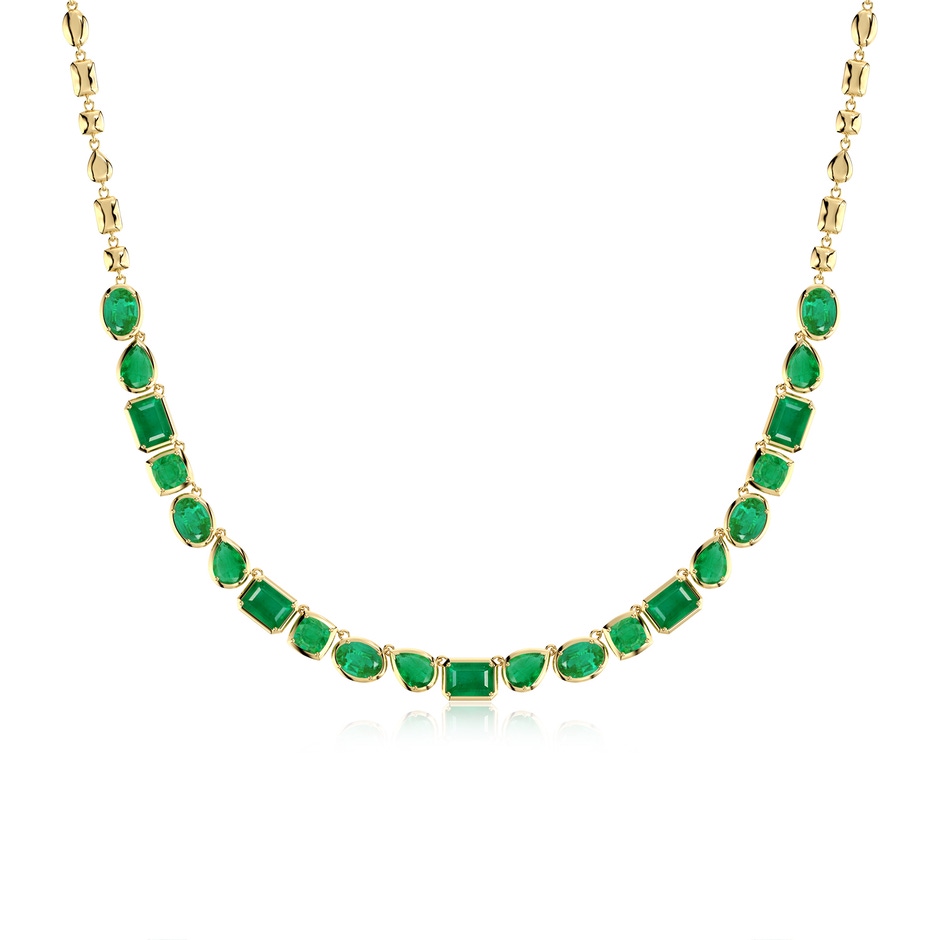 8x6mm AA Multi-Shape Emerald Adjustable Chain Necklace in Yellow Gold 