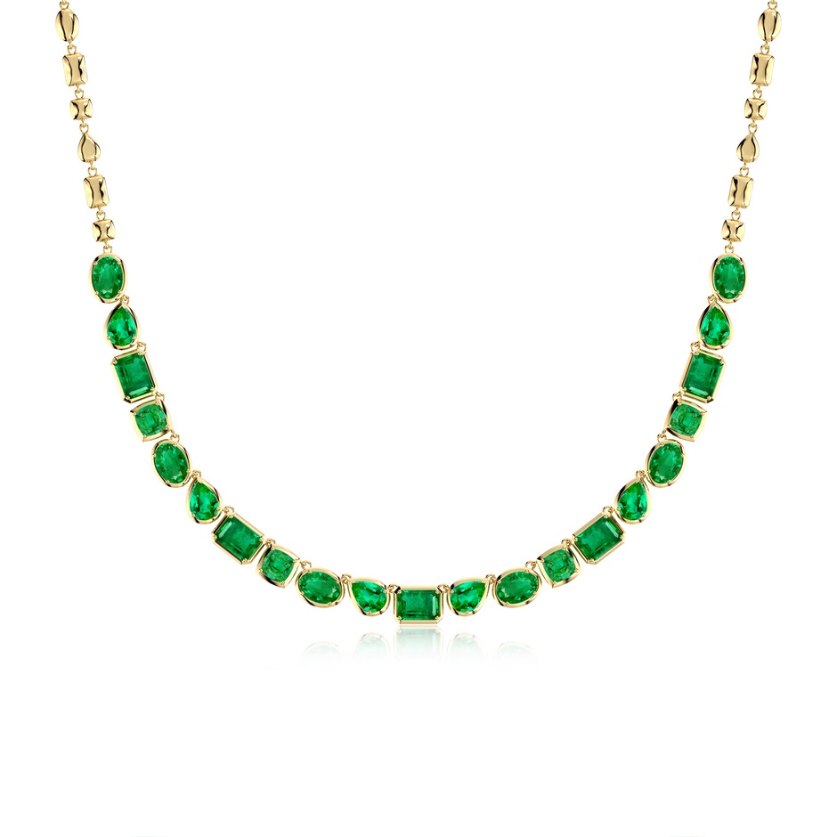 8x6mm AAA Multi-Shape Emerald Adjustable Chain Necklace in 18K Yellow Gold 