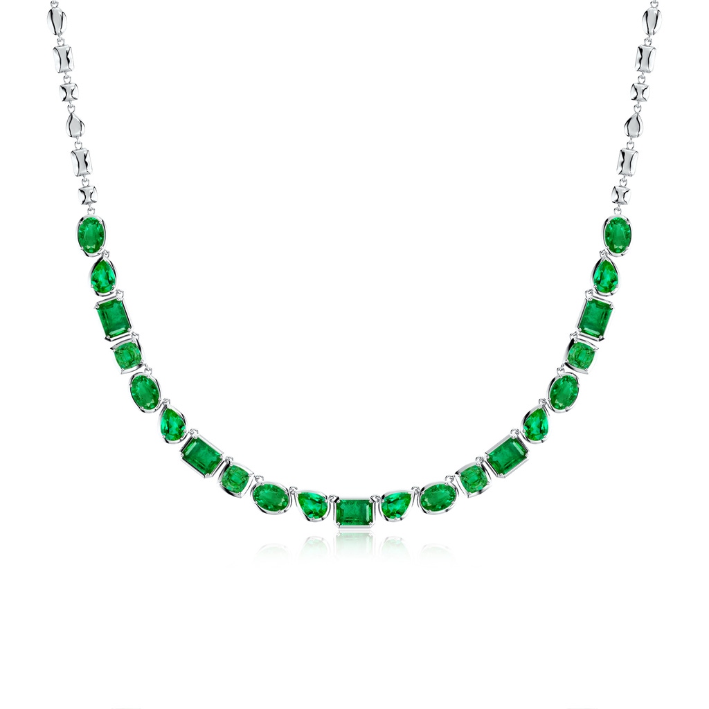 8x6mm AAA Multi-Shape Emerald Adjustable Chain Necklace in White Gold