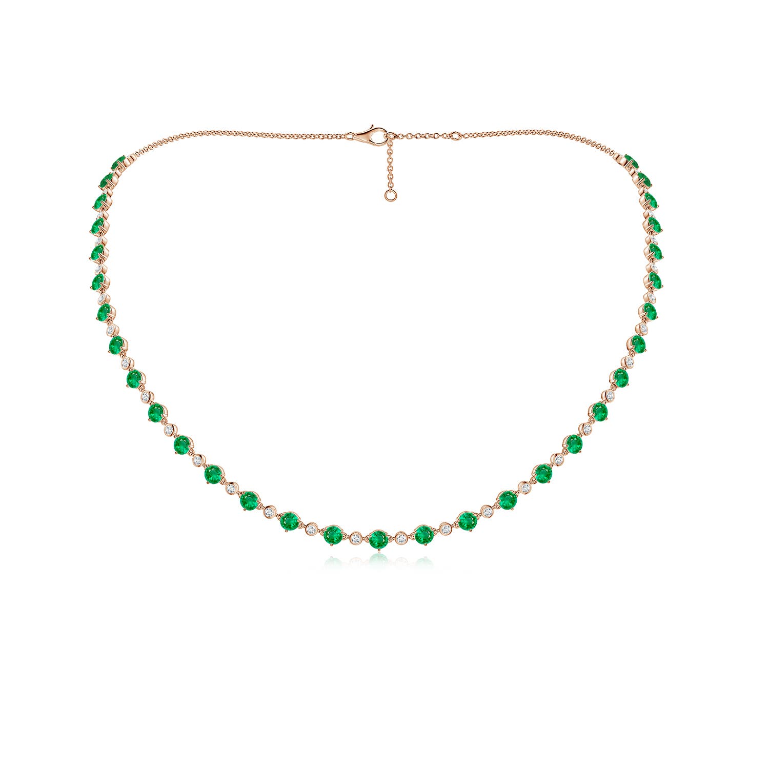 4mm AAA Emerald and Diamond Adjustable Station Necklace in Rose Gold