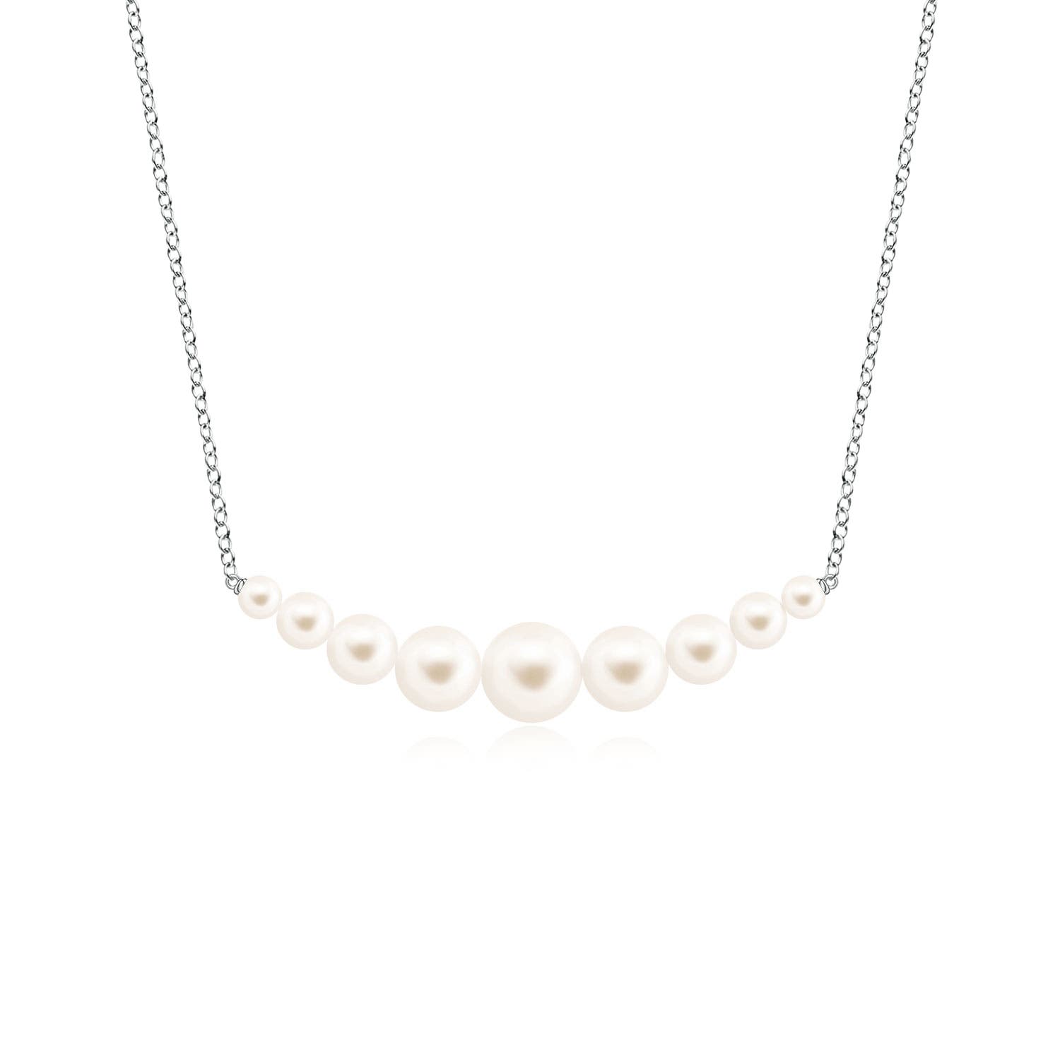 7mm AAA Graduated Freshwater Pearl Necklace in White Gold