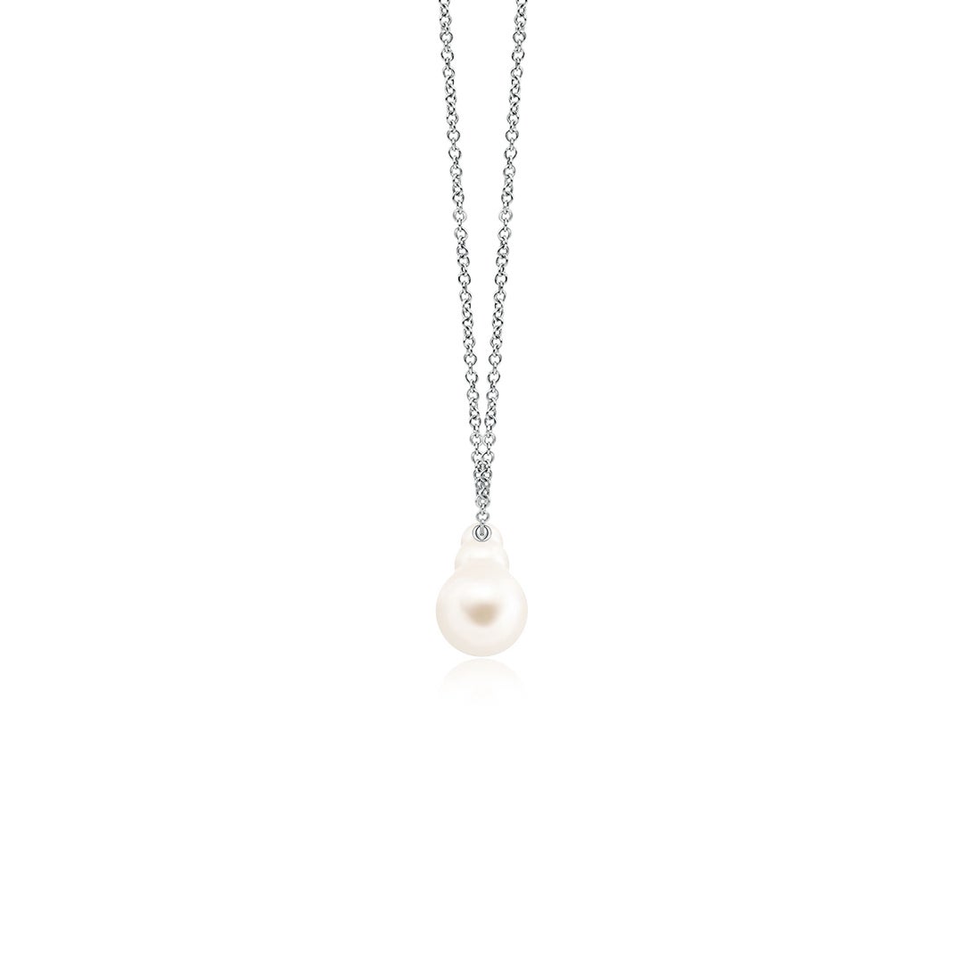 7mm AAA Graduated Freshwater Pearl Necklace in White Gold - side 2