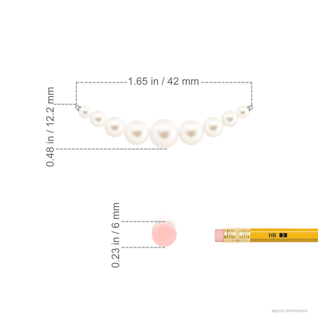 7mm AAA Graduated Freshwater Pearl Necklace in White Gold - ruler