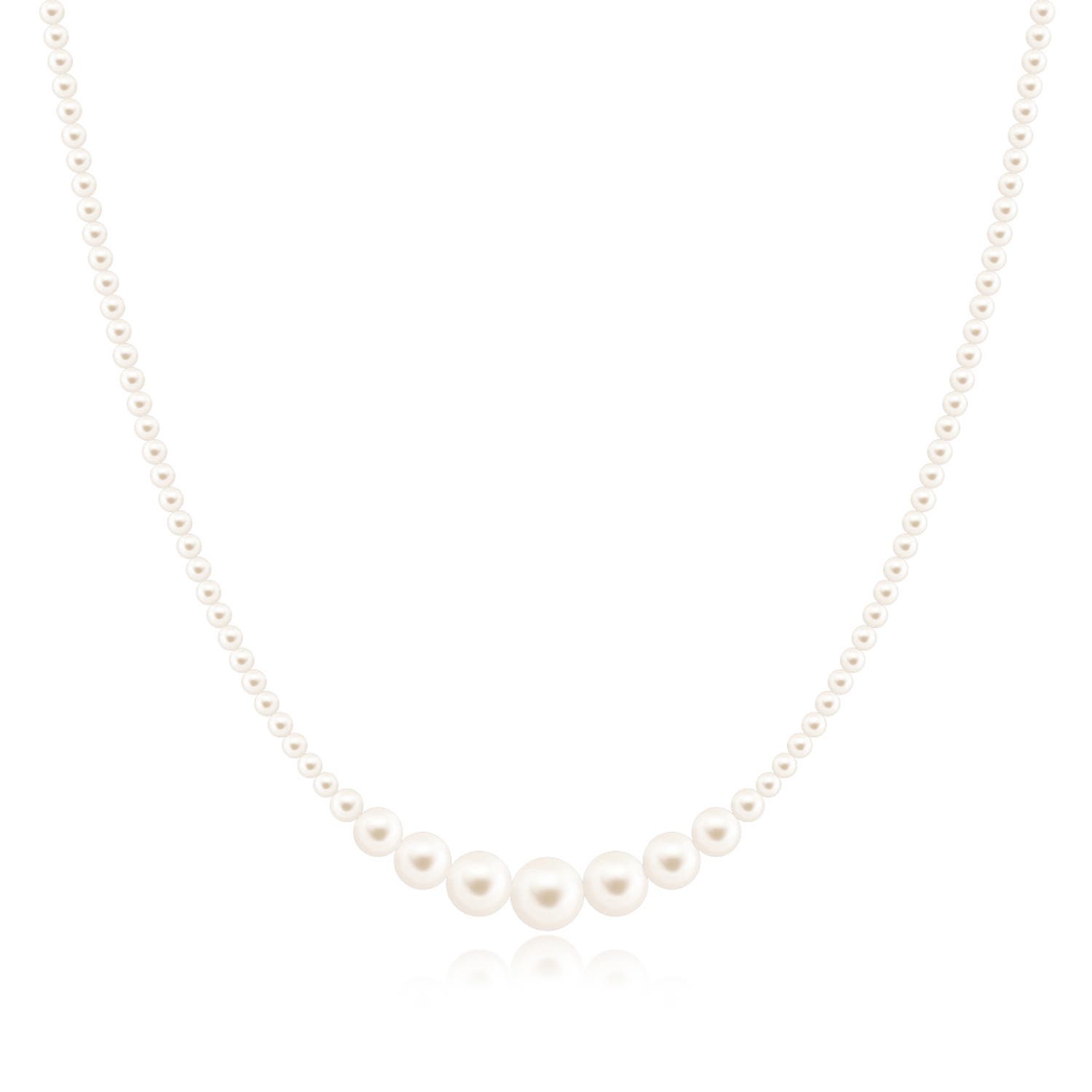 9mm AAA Graduated Freshwater Pearl Single Strand Bead Necklace in White Gold