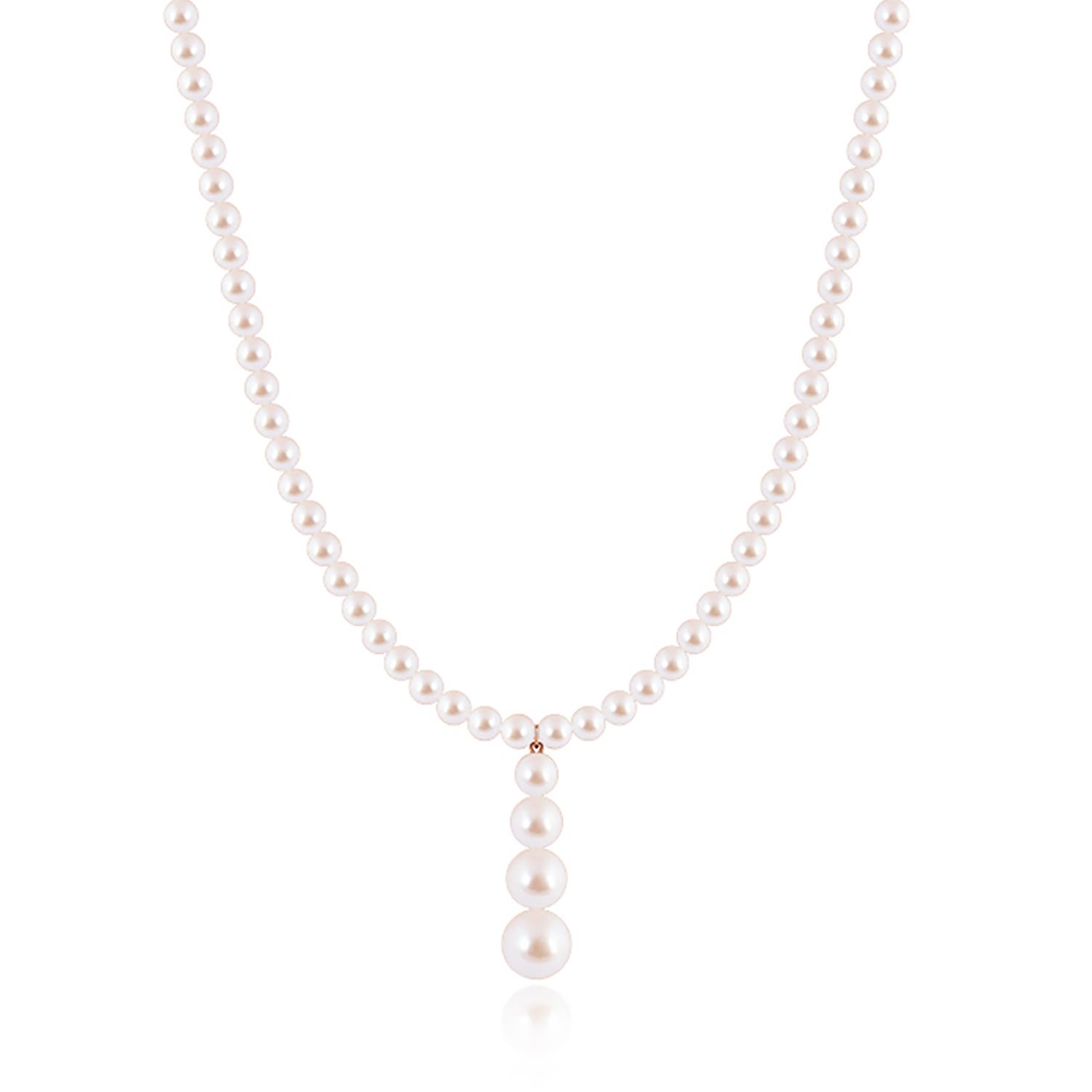 8mm AAA Akoya Pearl Graduated Y-Drop Necklace in Rose Gold