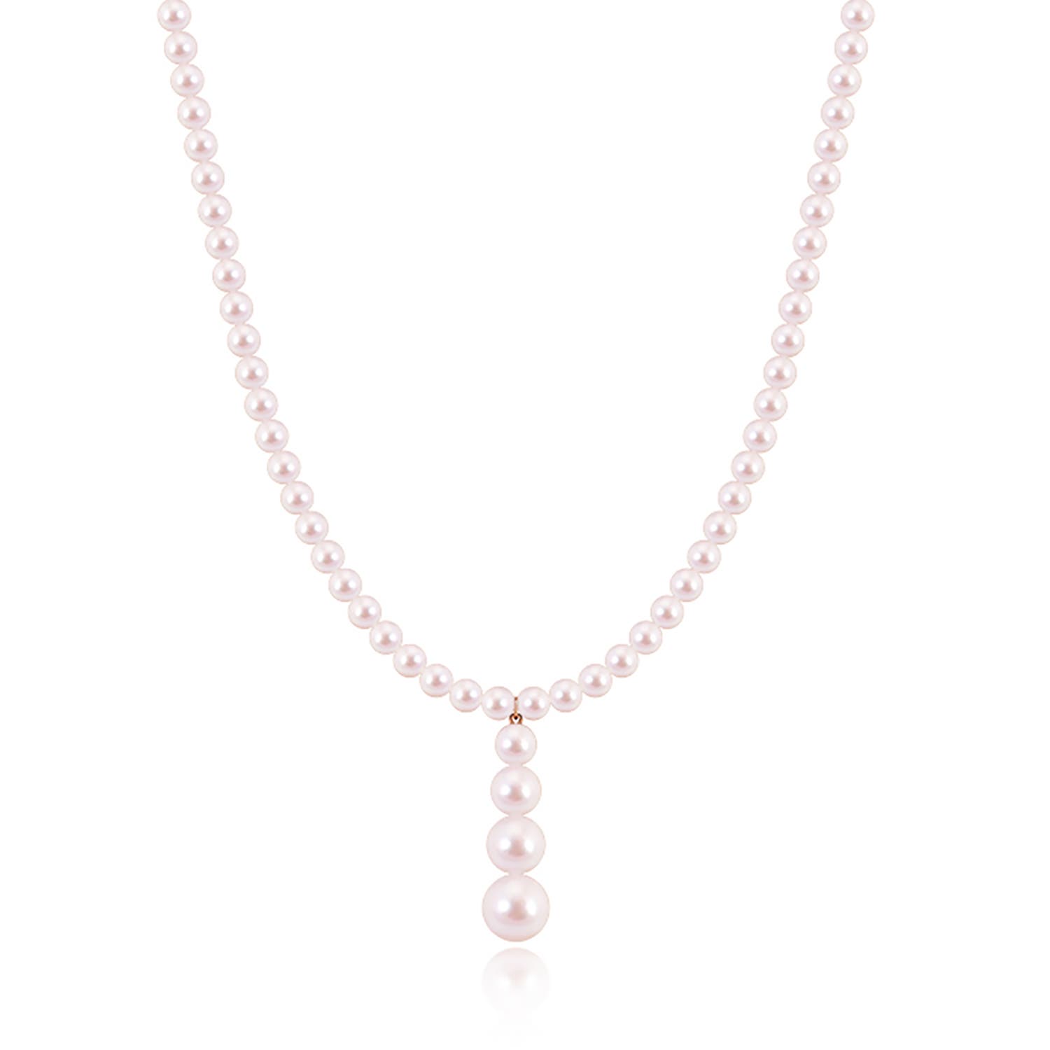 8mm AAAA Akoya Pearl Graduated Y-Drop Necklace in Rose Gold