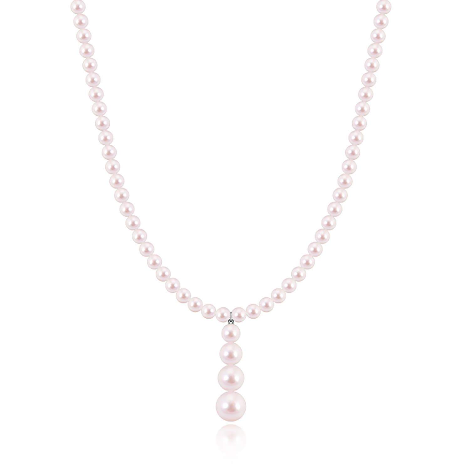 8mm AAAA Akoya Pearl Graduated Y-Drop Necklace in White Gold