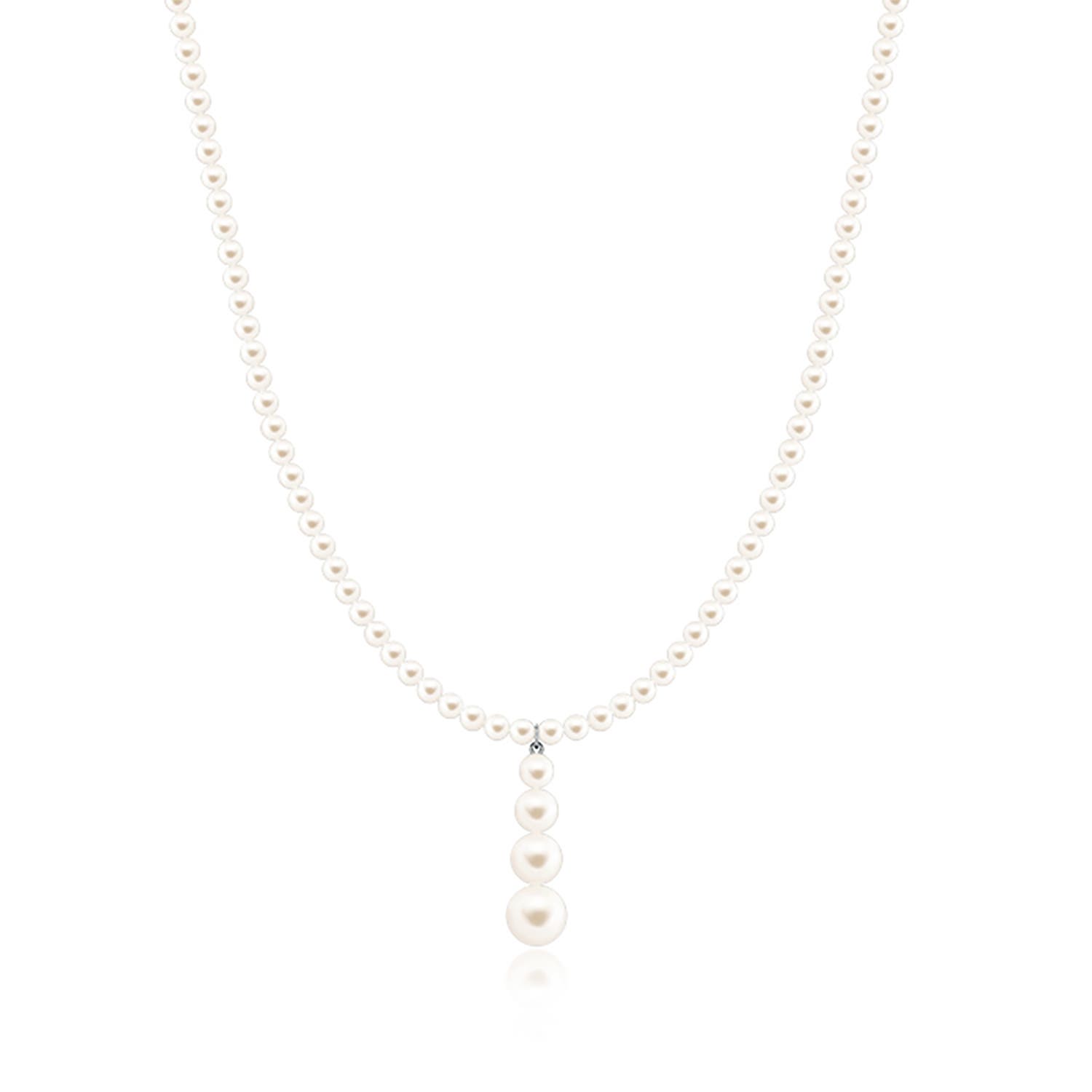 7mm AAA Freshwater Pearl Graduated Y-Drop Necklace in White Gold