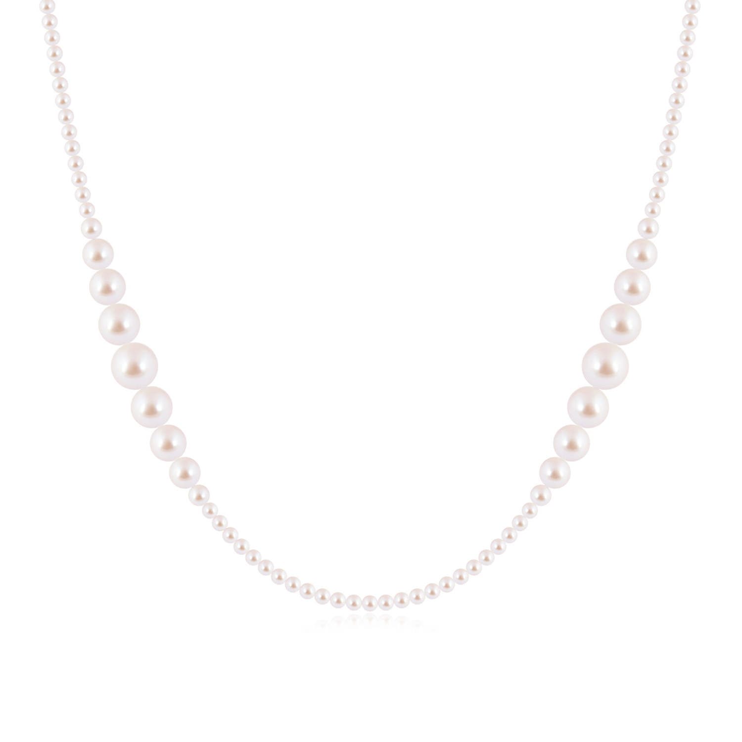 9mm AAA Single Strand Graduated Akoya Pearl Bead Necklace in White Gold