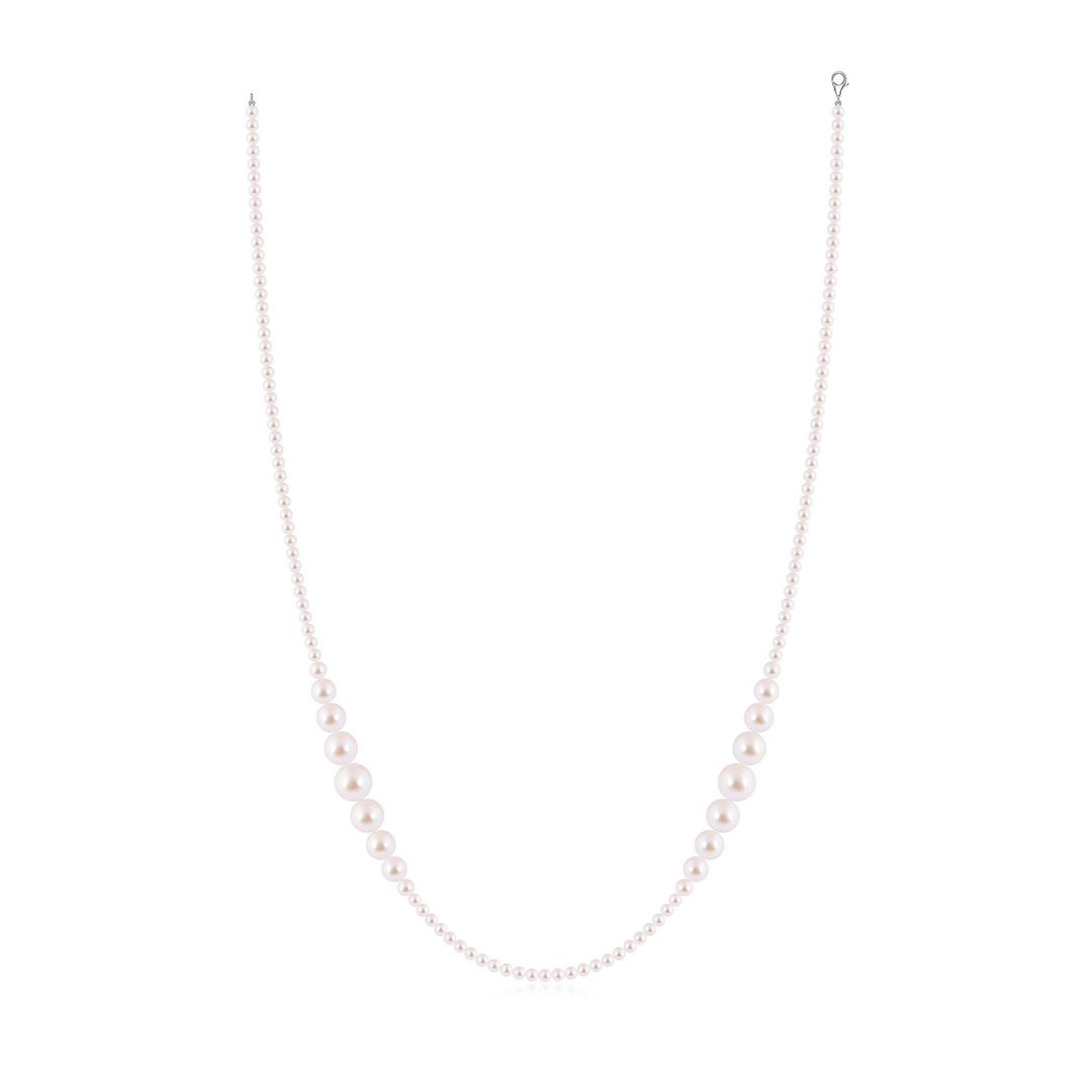 9mm AAA Single Strand Graduated Akoya Pearl Bead Necklace in White Gold - side 2