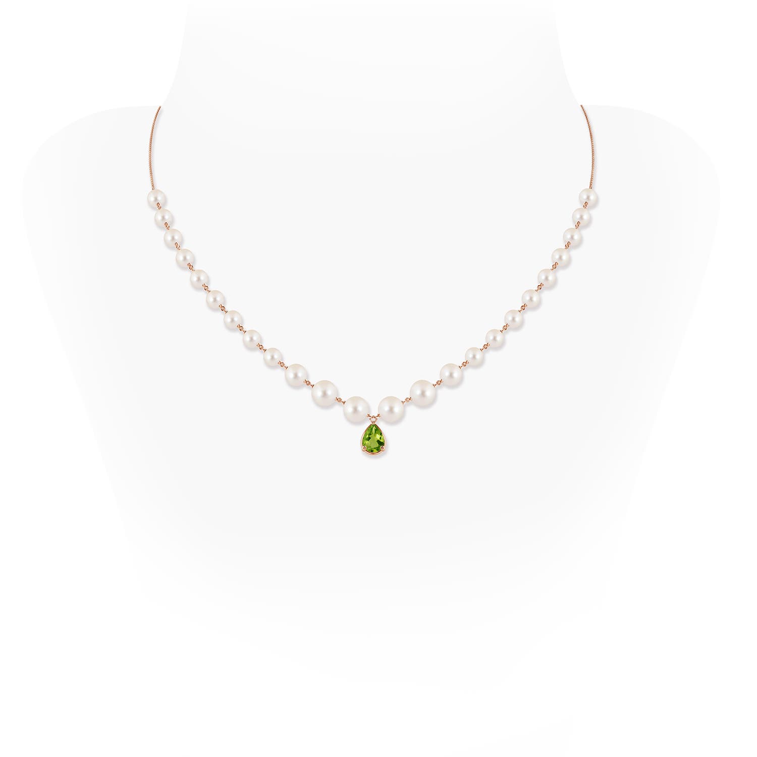 8x6mm AAAA Pear Peridot and Freshwater Pearl Drop Necklace in 18K Rose Gold