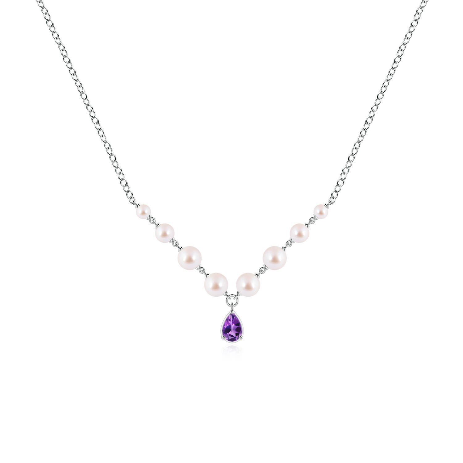 6x4mm AAA Pear Amethyst and Partially Graduated Akoya Pearl Necklace in White Gold