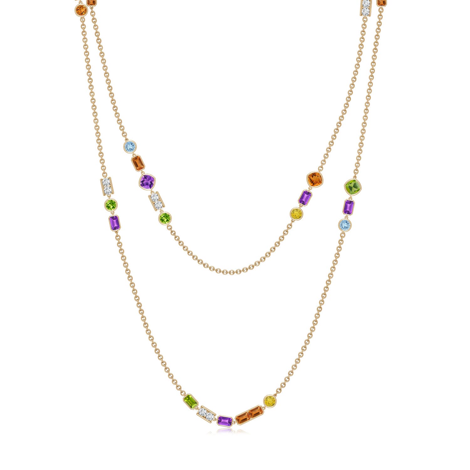 5x3mm AAA Lee Harris x Angara Multi-Colour Gemstone Modern Art Deco Inspired Station Necklace in Yellow Gold