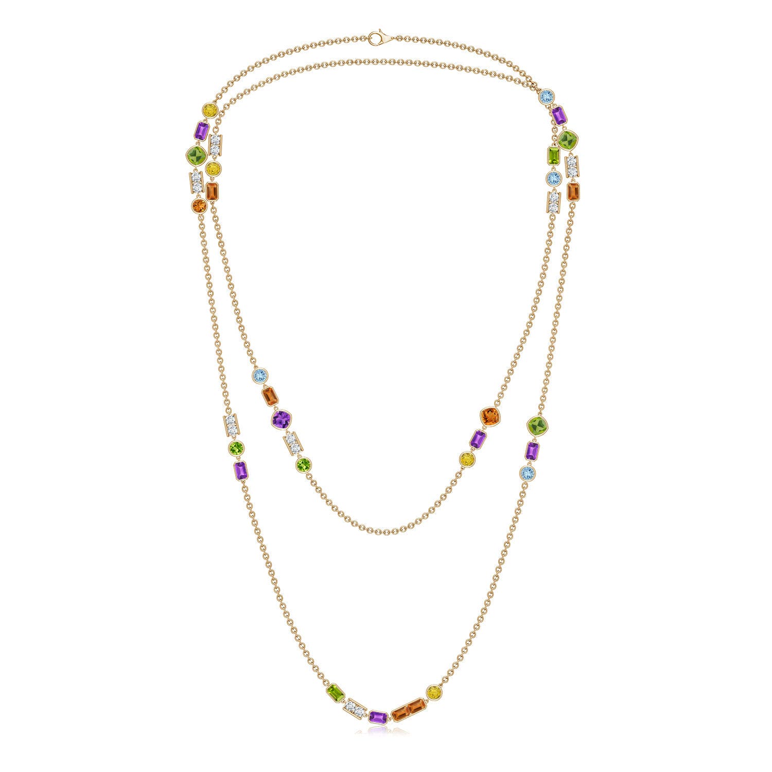 5x3mm AAA Lee Harris x Angara Multi-Color Gemstone Modern Art Deco Inspired Station Necklace in Yellow Gold