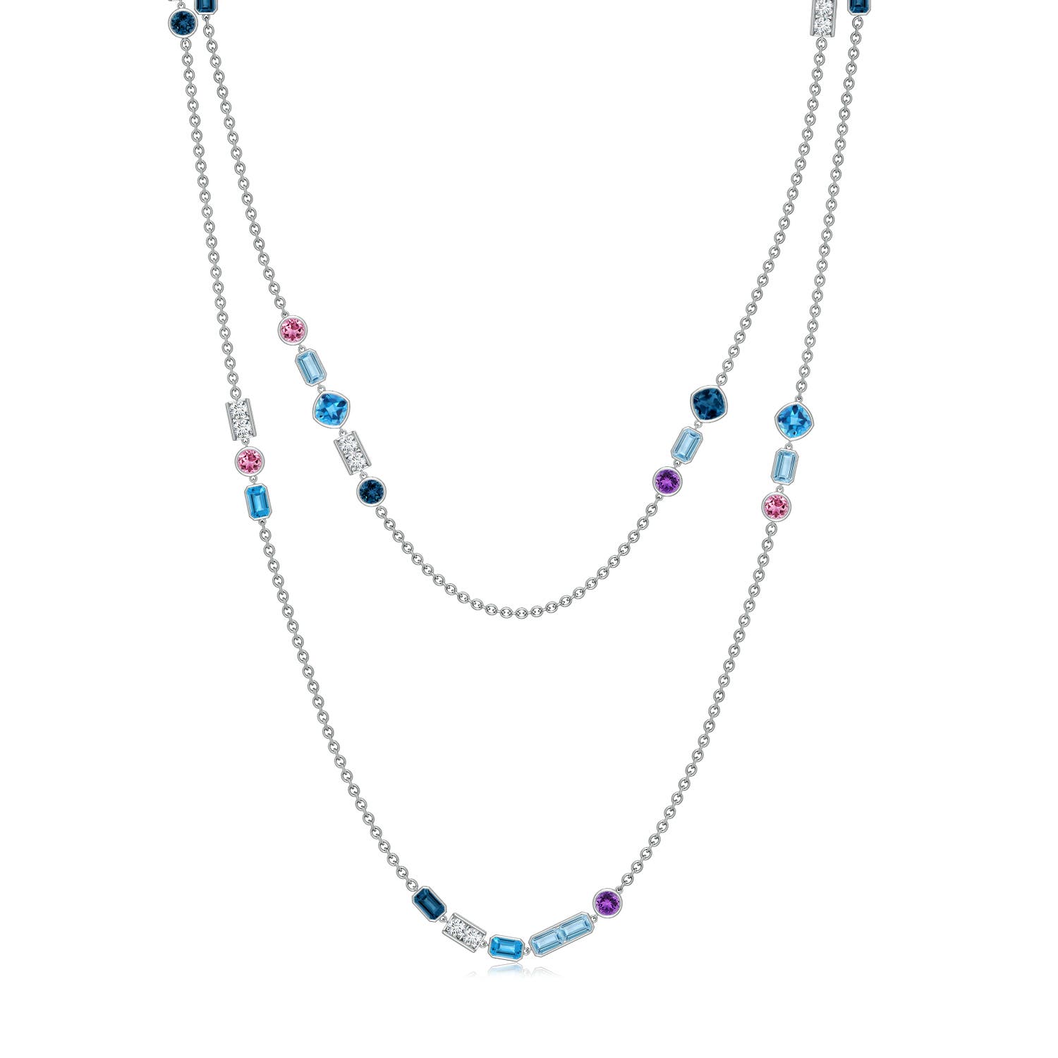 5x3mm AAA Lee Harris x Angara Multi-Gemstone Modern Art Deco Inspired Station Necklace in White Gold