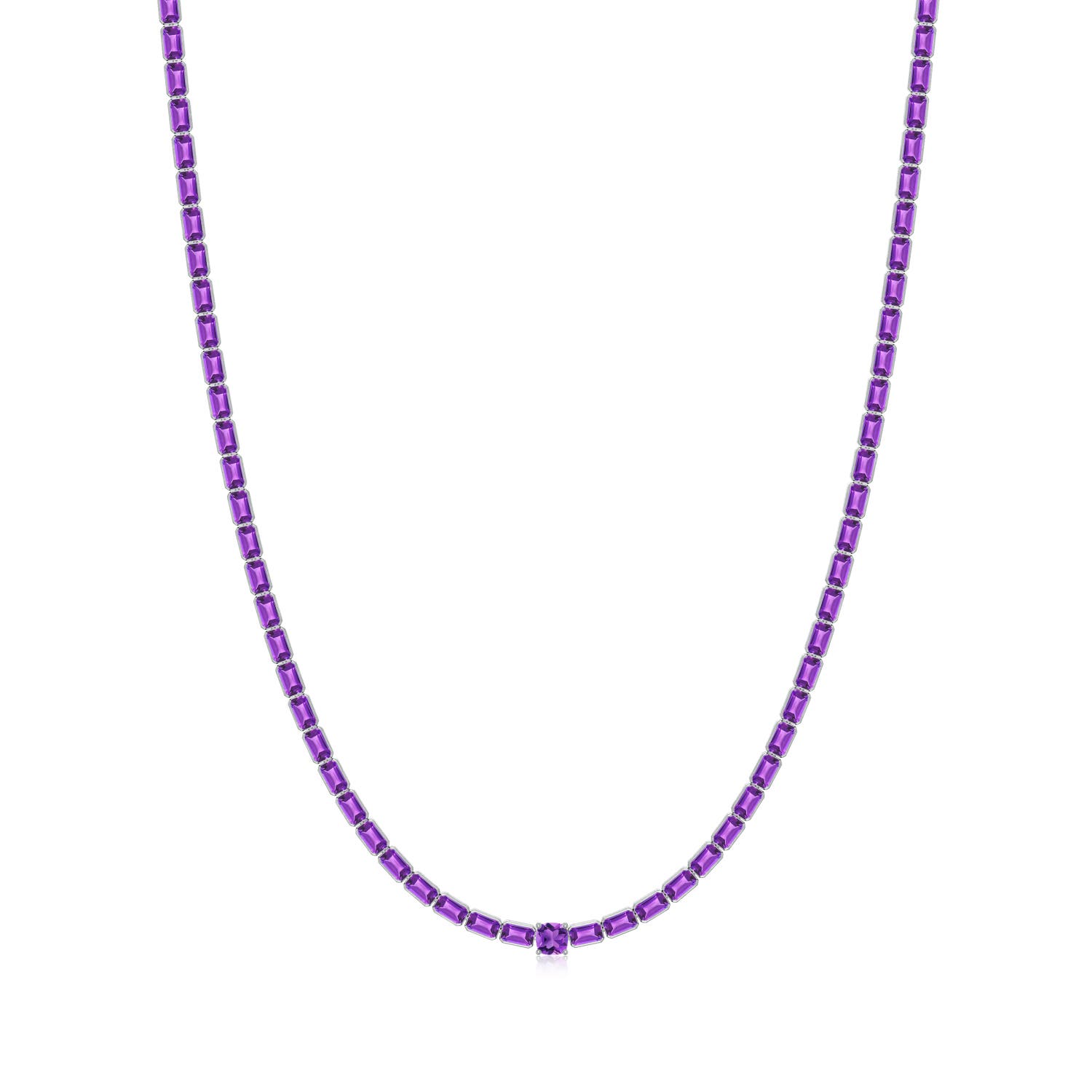 5mm AAA Lee Harris x Angara Cushion Amethyst Modern Art Deco Inspired Tennis Necklace in P950 Platinum