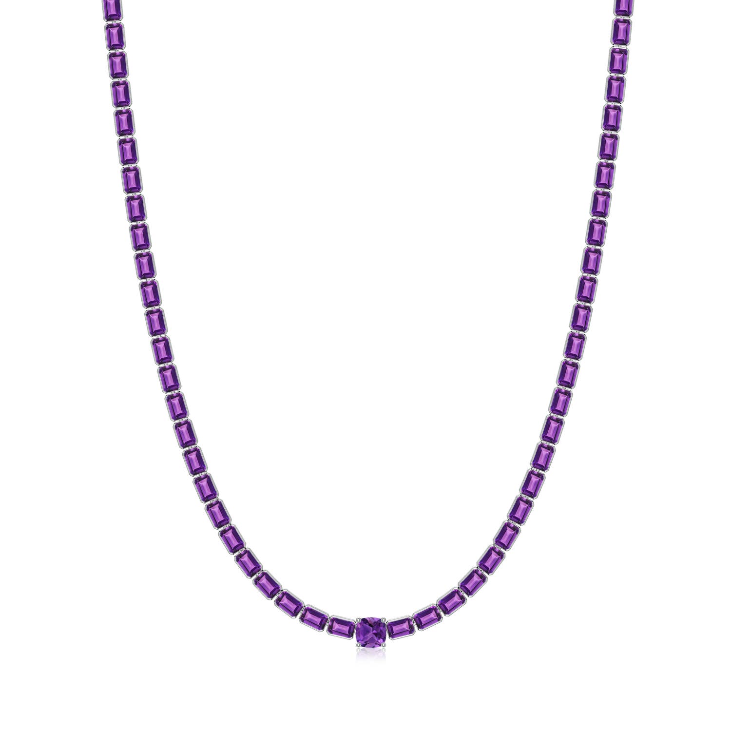 7mm AAAA Lee Harris x Angara Cushion Amethyst Modern Art Deco Inspired Tennis Necklace in White Gold