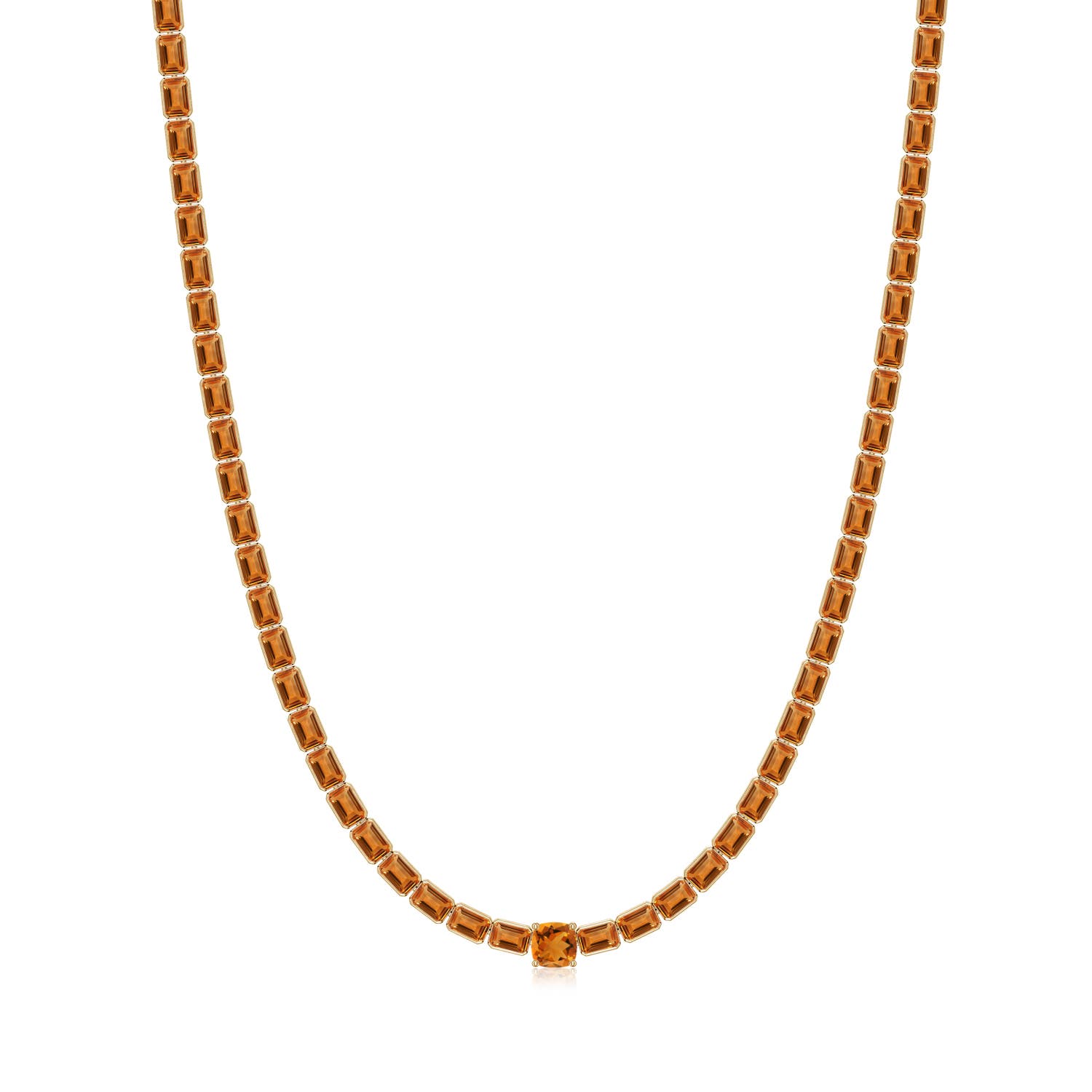 7mm AAA Lee Harris x Angara Cushion Citrine Modern Art Deco Inspired Tennis Necklace in Yellow Gold