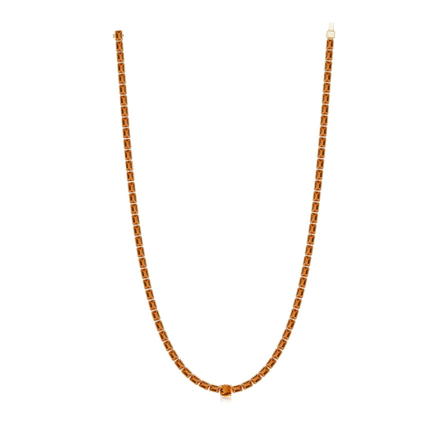 7mm AAA Lee Harris x Angara Cushion Citrine Modern Art Deco Inspired Tennis Necklace in Yellow Gold - side 2