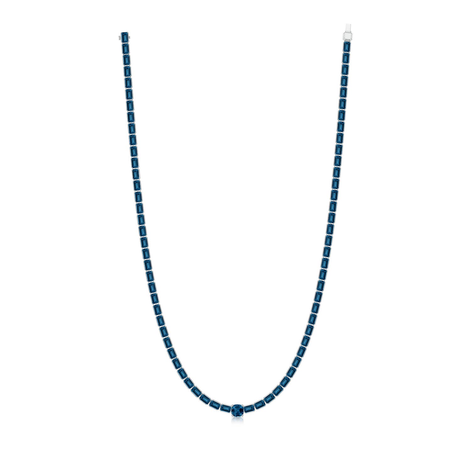 7mm AAA Lee Harris x Angara Cushion London Blue Topaz Modern Art Deco Inspired Tennis Necklace in White Gold - side 4