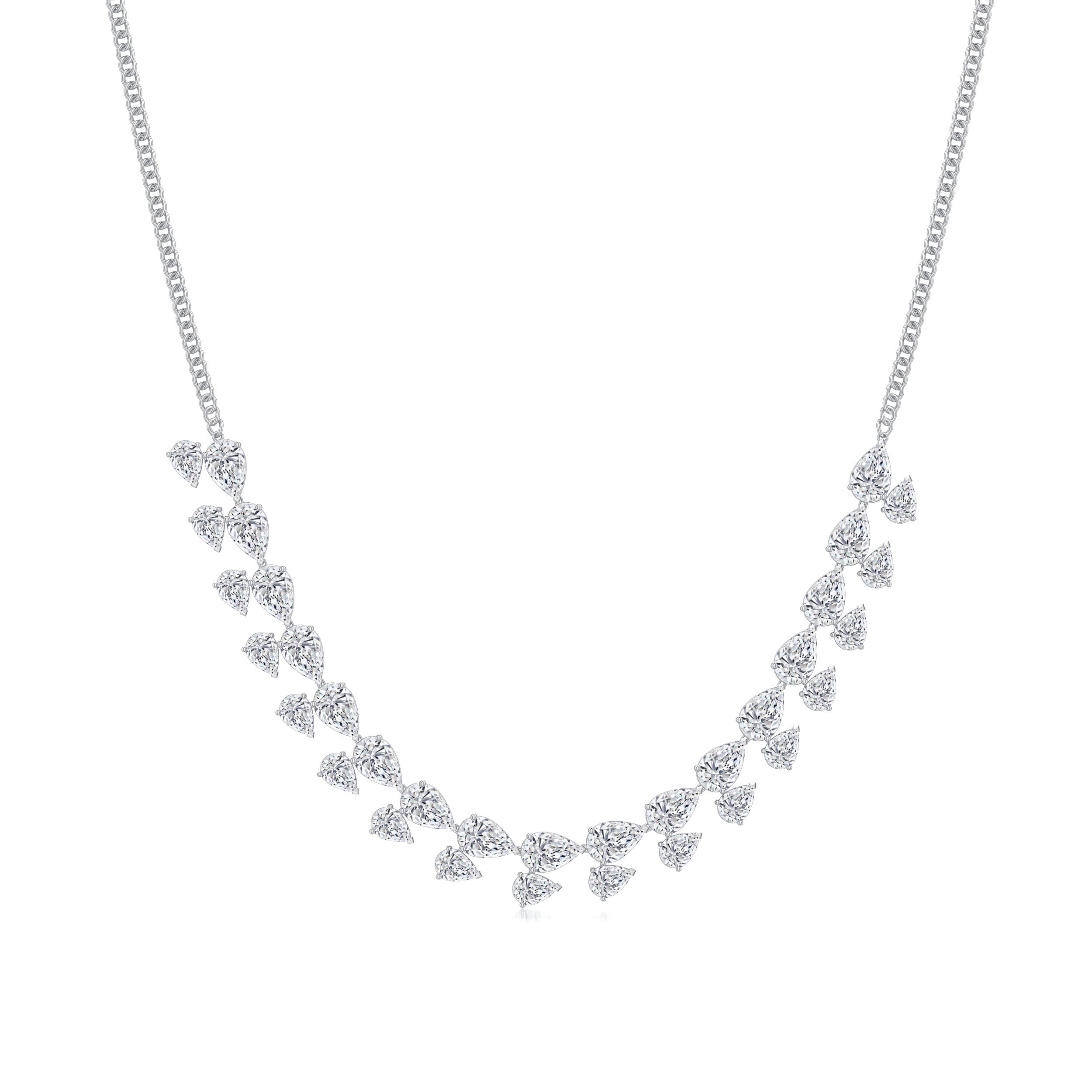 Angara 32.47 CTW Pear-Shaped Diamond Fringe Necklace in 14K White Gold
