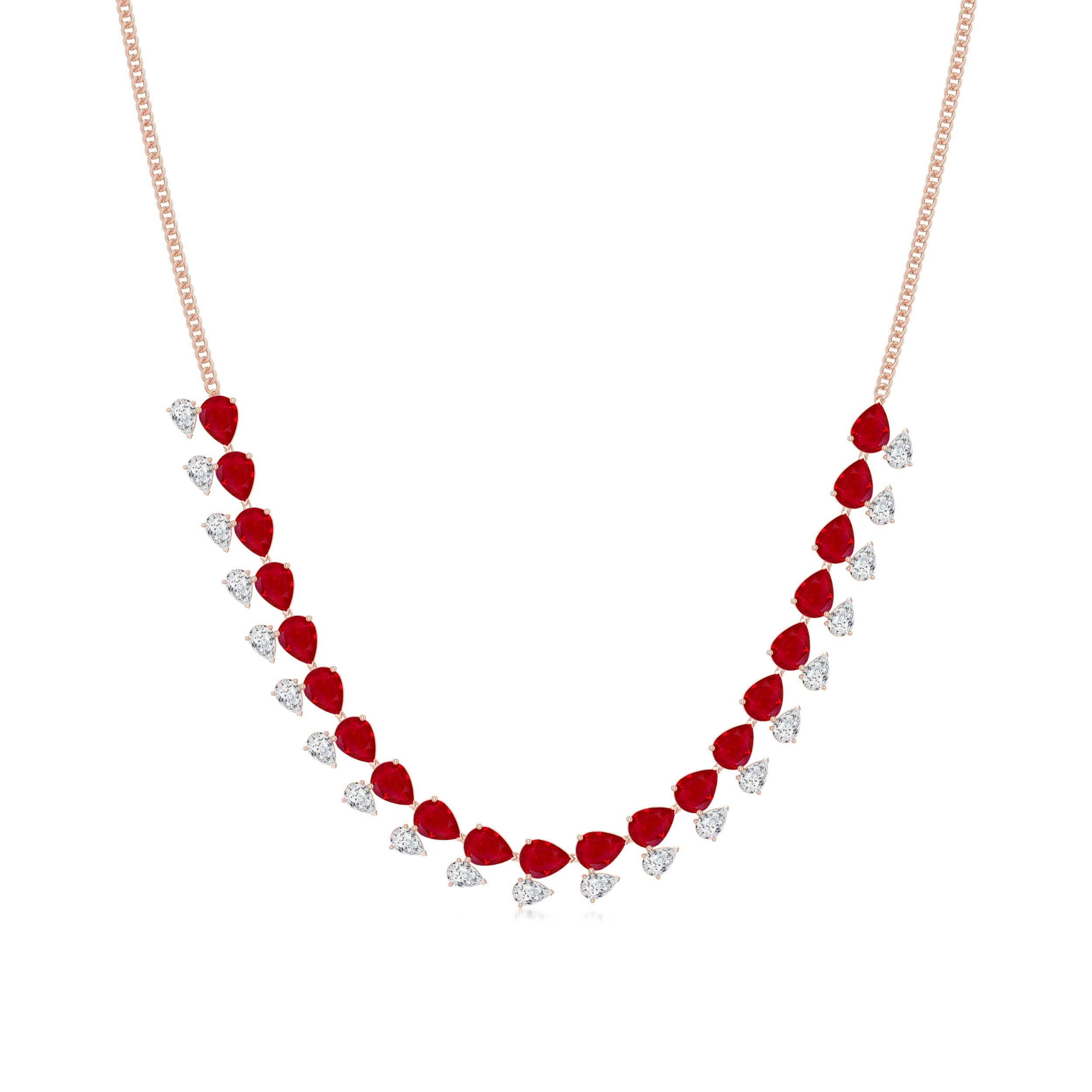 8x6mm AAA Pear-Shaped Ruby and Diamond Fringe Necklace in Rose Gold - main