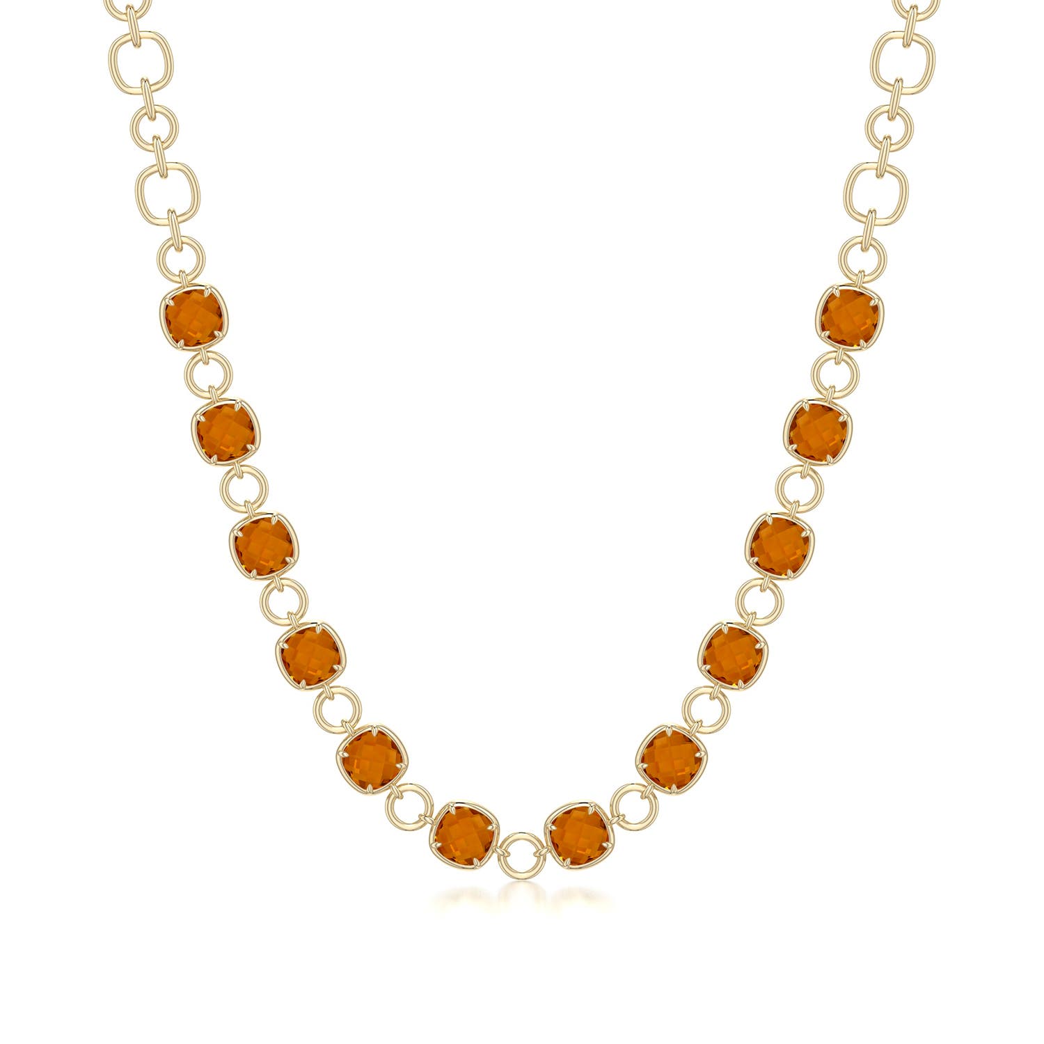 9mm AAA Alternating Cushion Citrine Link Chain Necklace in Yellow Gold - main