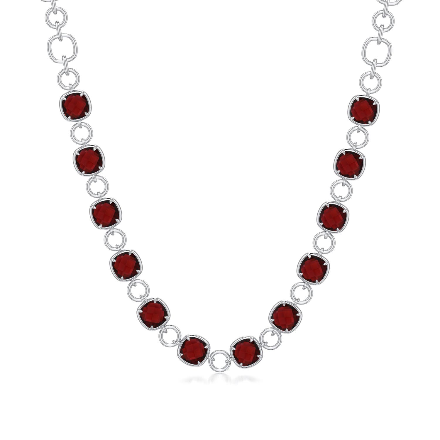 10mm AAA Alternating Cushion Garnet Link Chain Necklace in 999 Silver - main