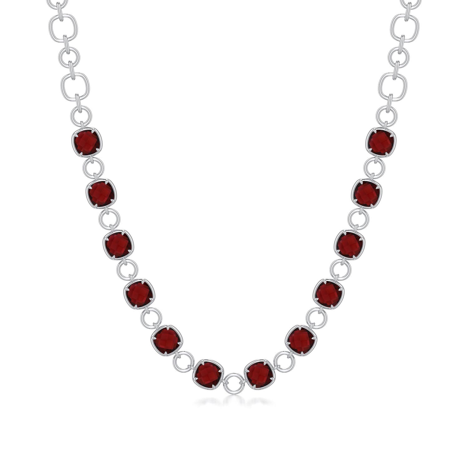 9mm AAA Alternating Cushion Garnet Link Chain Necklace in 999 Silver - main