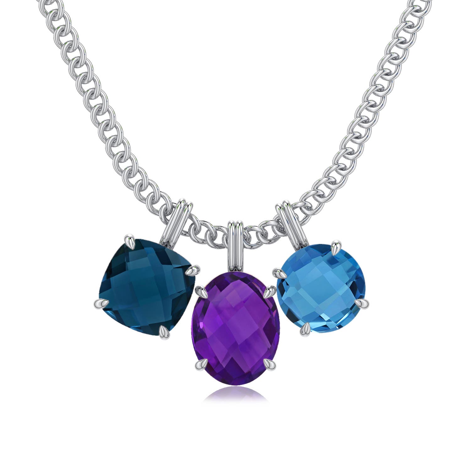 Three Stone Oval Amethyst Necklaces & Pendants