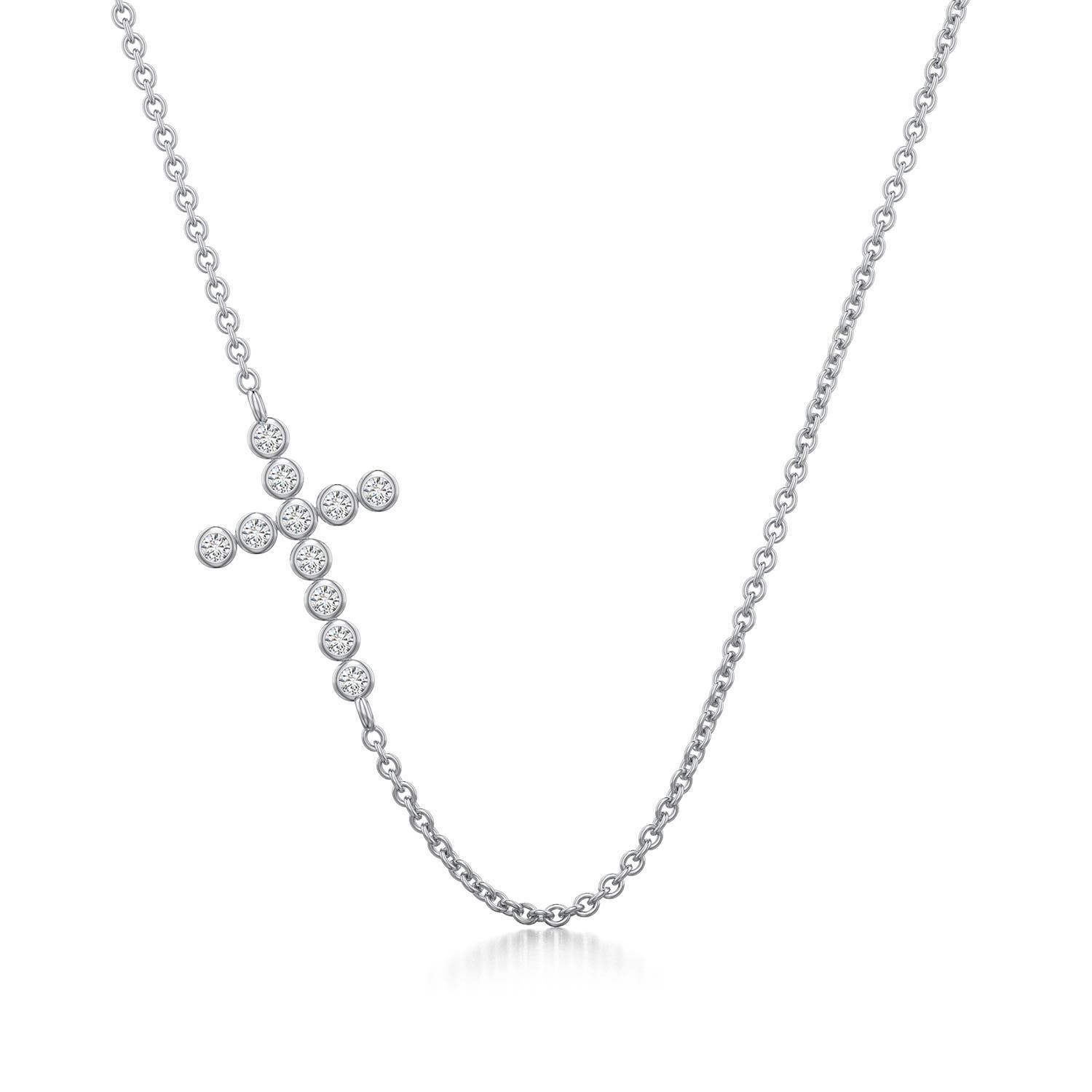 0.9mm HSI2 Bezel-Set Diamond Asymmetrical Cross Necklace in White Gold - main