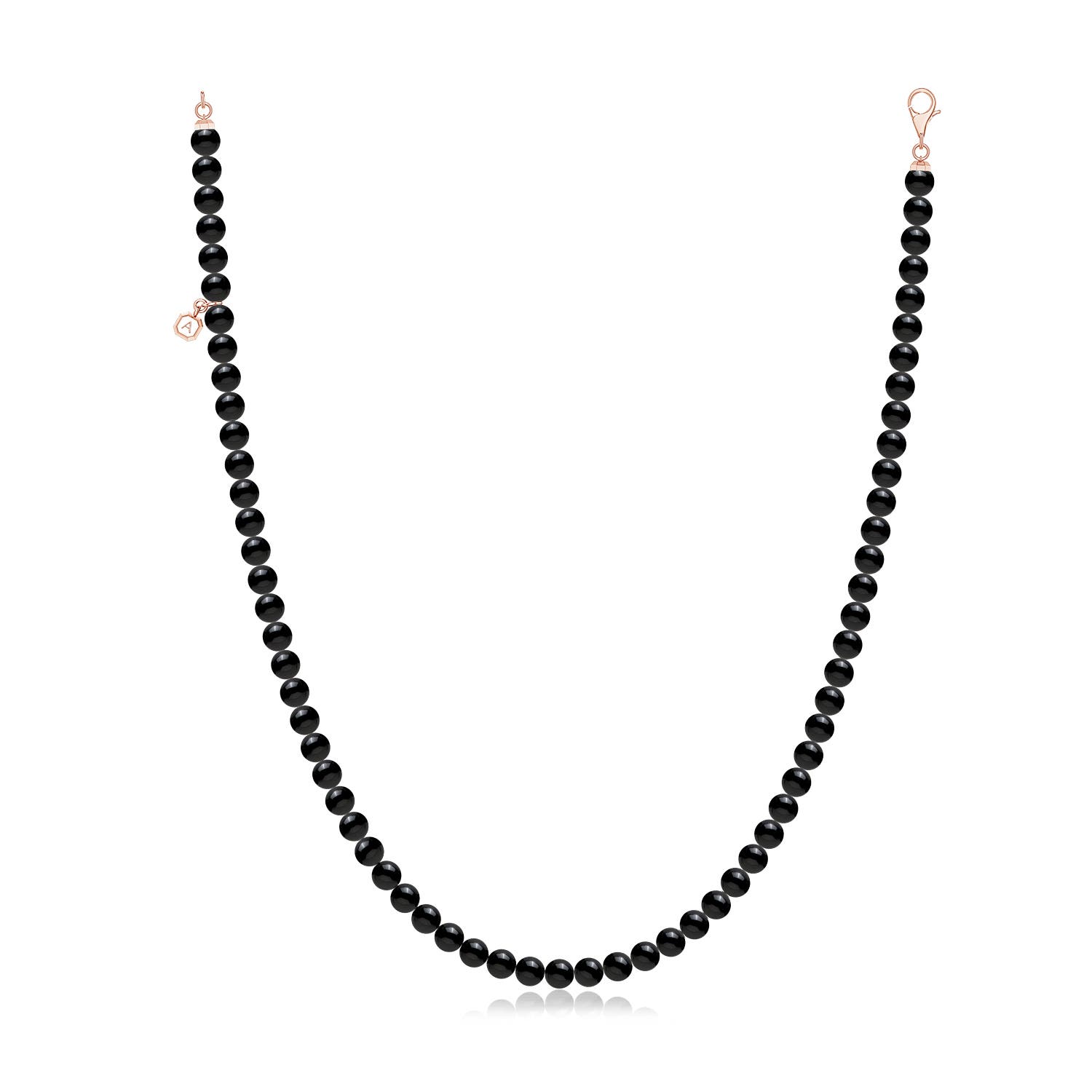 8mm AAA Men's  Black Onyx Beaded Necklace in Rose Gold - side 1