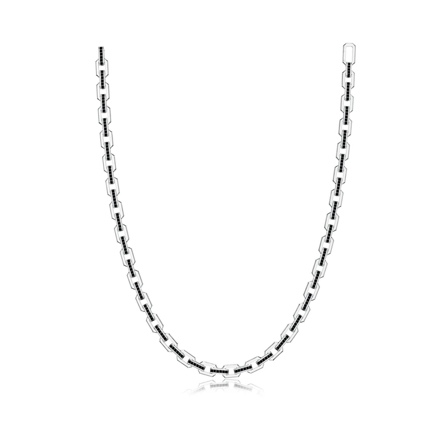2.5mm AA Princess-Cut Enhanced Black Diamond Men’s Elongated Octagonal Link Necklace in White Gold