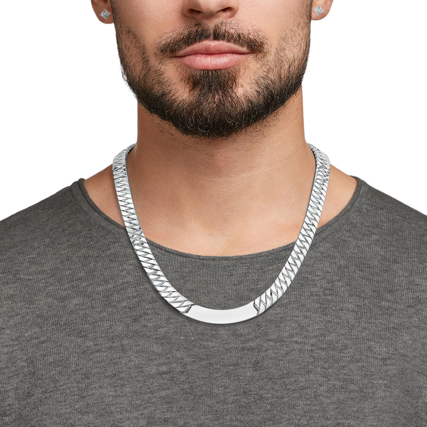 Men's Octagon-Shaped Link ID Necklace in S999 Silver - body_view 3