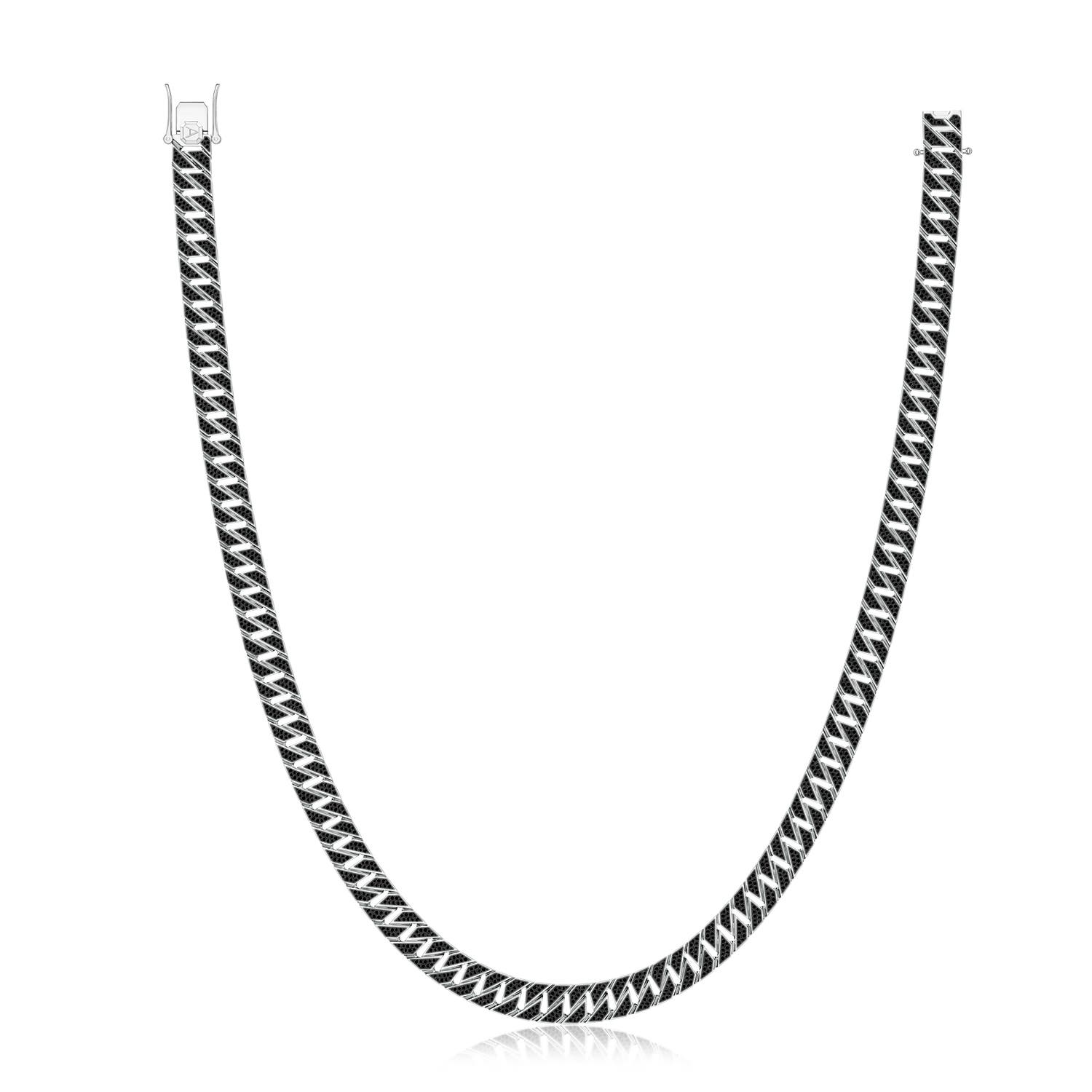 1mm AA Pavé-Set Enhanced Black Diamond Men's Octagon-Shaped Link Chain Necklace in White Gold