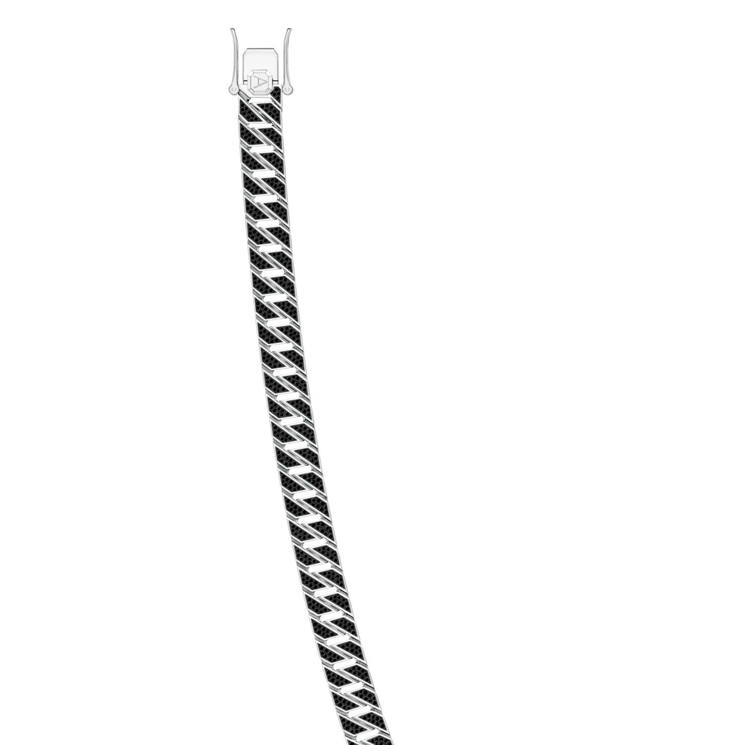 1mm AA Pavé-Set Enhanced Black Diamond Men's Octagon-Shaped Link Chain Necklace in White Gold - side 1