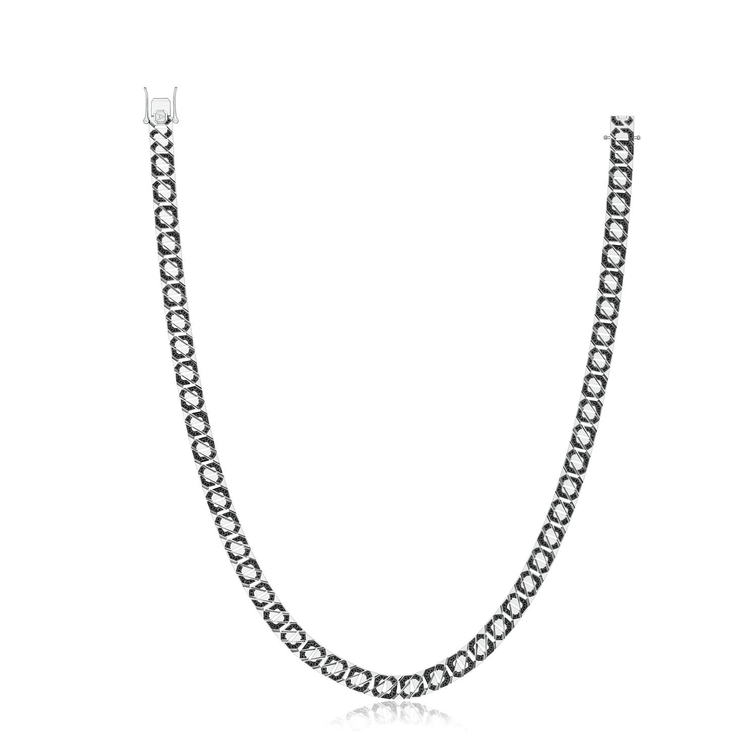 1mm AA Pavé-Set Enhanced Black Diamond Men's Octagon Link Chain Necklace in White Gold