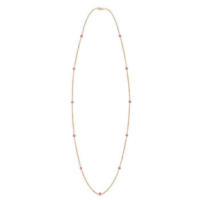 3mm AA Round Pink Sapphire Station Necklace in Rose Gold 